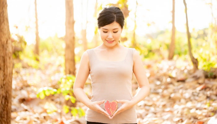 丹田を包む女性の写真